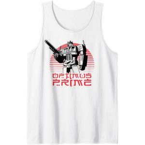 imageTransformers Optimus Prime Retro Kanji Sunset Portrait Tank TopWhite