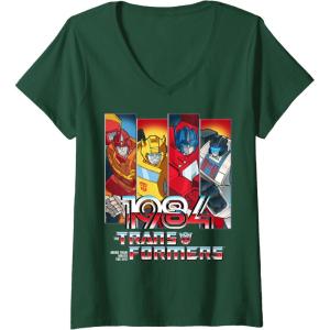 imageWomens Transformers 1984 Vintage Autobots Panels VNeck TShirtDark Green