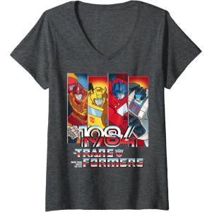 imageWomens Transformers 1984 Vintage Autobots Panels VNeck TShirtDark Heather Grey