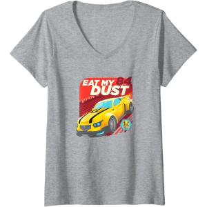 imageWomens Transformers Bumblebee Eat My Dust 84 Portrait VNeck TShirtHeather Grey
