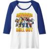 imageTransformers Retro Autobots Roll Out Group Shot Raglan Baseball TeeRoyal BlueWhite