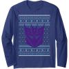 imageTransformers Christmas Retro Decepticon Ugly Sweater Style Long Sleeve TShirtNavy Blue