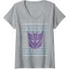 imageTransformers Christmas Retro Decepticon Ugly Sweater Style VNeck TShirtHeather Grey