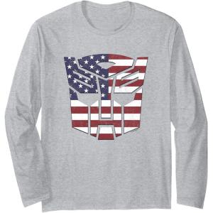 imageTransformers Autobots American Flag Logo Long Sleeve TShirtHeather Grey