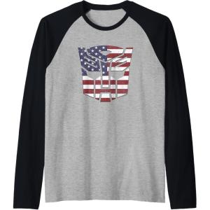 imageTransformers Autobots American Flag Logo Raglan Baseball TeeBlackAthletic Heather