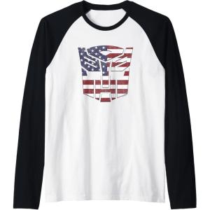imageTransformers Autobots American Flag Logo Raglan Baseball TeeBlackWhite
