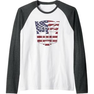 imageTransformers Autobots American Flag Logo Raglan Baseball TeeDark Heather GreyWhite