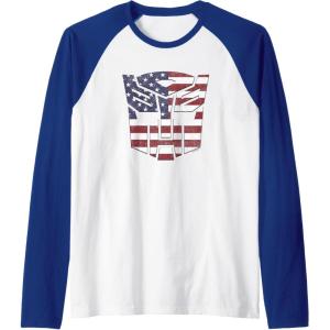 imageTransformers Autobots American Flag Logo Raglan Baseball TeeRoyal BlueWhite