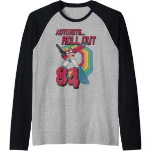 imageTransformers Autobots Retro Roll Out 84 Rainbow Stripe Raglan Baseball TeeBlackAthletic Heather