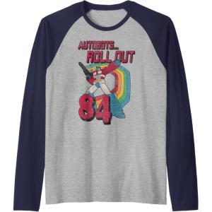 imageTransformers Autobots Retro Roll Out 84 Rainbow Stripe Raglan Baseball TeeNavy BlueAthletic Heather