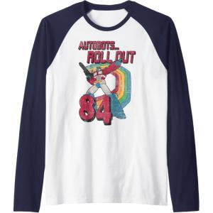 imageTransformers Autobots Retro Roll Out 84 Rainbow Stripe Raglan Baseball TeeNavy BlueWhite