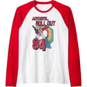 imageTransformers Autobots Retro Roll Out 84 Rainbow Stripe Raglan Baseball TeeRedWhite