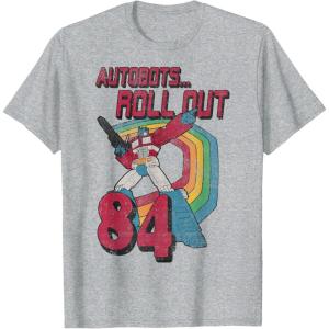 imageTransformers Autobots Retro Roll Out 84 Rainbow Stripe TShirtHeather Grey