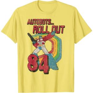 imageTransformers Autobots Retro Roll Out 84 Rainbow Stripe TShirtLemon Yellow