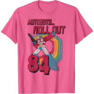 imageTransformers Autobots Retro Roll Out 84 Rainbow Stripe TShirtPink Heather