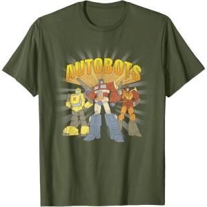 imageTransformers Autobots Trio Retro Cartoon Group Shot TShirtOlive Green
