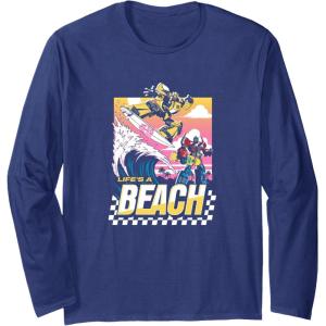 imageTransformers Bumblebee Surfing Lifes A Beach Portrait Long Sleeve TShirtNavy Blue