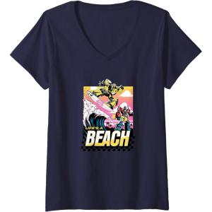 imageTransformers Bumblebee Surfing Lifes A Beach Portrait VNeck TShirtNavy Blue