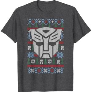 imageTransformers Christmas Autobots Retro Ugly Sweater Style TShirtDark Heather Grey