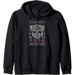 imageTransformers Christmas Autobots Retro Ugly Sweater Style Zip HoodieBlack