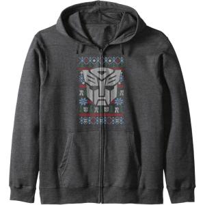 imageTransformers Christmas Autobots Retro Ugly Sweater Style Zip HoodieDark Heather Grey
