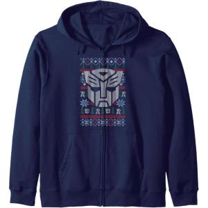 imageTransformers Christmas Autobots Retro Ugly Sweater Style Zip HoodieNavy Blue