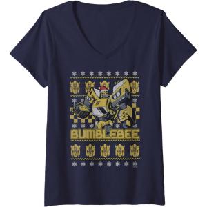 imageTransformers Christmas Bumblebee Ugly Sweater VNeck TShirtNavy Blue