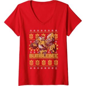 imageTransformers Christmas Bumblebee Ugly Sweater VNeck TShirtRed