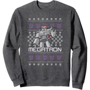 imageTransformers Christmas Megatron Ugly Sweater SweatshirtDark Heather Grey