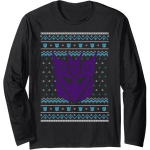 imageTransformers Christmas Retro Decepticon Ugly Sweater Style Long Sleeve TShirtBlack