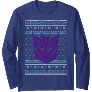 imageTransformers Christmas Retro Decepticon Ugly Sweater Style Long Sleeve TShirtNavy Blue