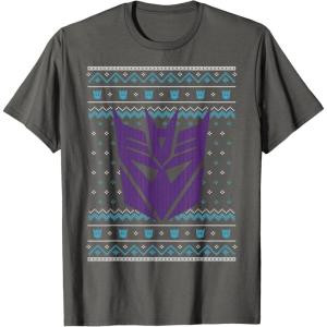 imageTransformers Christmas Retro Decepticon Ugly Sweater Style TShirtAsphalt Grey