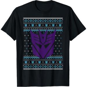imageTransformers Christmas Retro Decepticon Ugly Sweater Style TShirtBlack