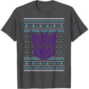 imageTransformers Christmas Retro Decepticon Ugly Sweater Style TShirtDark Heather Grey