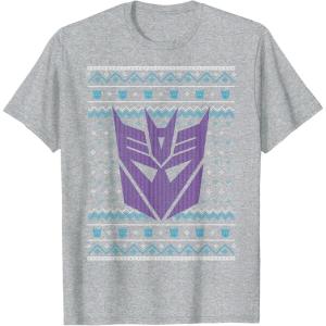 imageTransformers Christmas Retro Decepticon Ugly Sweater Style TShirtHeather Grey