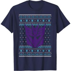 imageTransformers Christmas Retro Decepticon Ugly Sweater Style TShirtNavy Blue