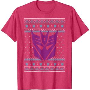 imageTransformers Christmas Retro Decepticon Ugly Sweater Style TShirtRed Heather
