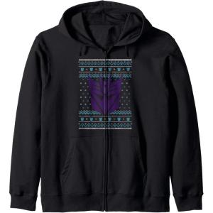 imageTransformers Christmas Retro Decepticon Ugly Sweater Style Zip HoodieBlack