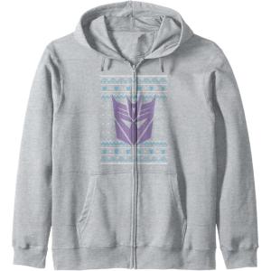 imageTransformers Christmas Retro Decepticon Ugly Sweater Style Zip HoodieHeather Grey