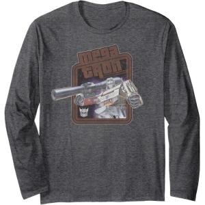 imageTransformers Megatron Decepticon Leader Retro Logo Long Sleeve TShirtDark Heather Grey