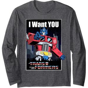 imageTransformers Optimus Prime I Want You Retro Poster Long Sleeve TShirtDark Heather Grey