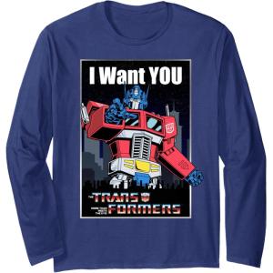 imageTransformers Optimus Prime I Want You Retro Poster Long Sleeve TShirtNavy Blue