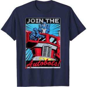 imageTransformers Optimus Prime Join The Autobots Retro Poster TShirt SmallNavy Blue