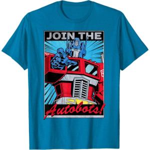 imageTransformers Optimus Prime Join The Autobots Retro Poster TShirt SmallSapphire Blue
