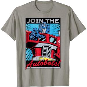imageTransformers Optimus Prime Join The Autobots Retro Poster TShirt SmallSlate Grey