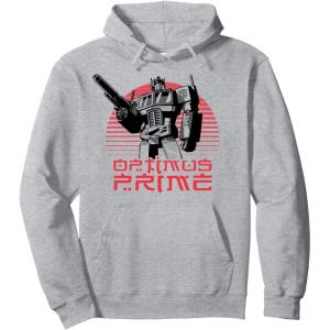 imageTransformers Optimus Prime Retro Kanji Sunset Portrait Pullover HoodieHeather Grey