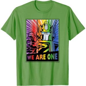 imageTransformers Pride Rainbow Optimus Prime We Are One TShirtGrass Green