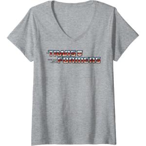 imageTransformers Red Gradient Classic Vintage Logo VNeck TShirtHeather Grey