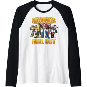 imageTransformers Retro Autobots Roll Out Group Shot Raglan Baseball TeeBlackWhite