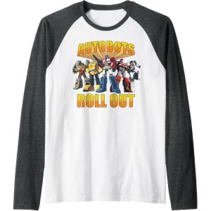 imageTransformers Retro Autobots Roll Out Group Shot Raglan Baseball TeeDark Heather GreyWhite